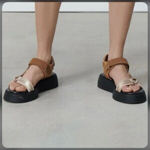 Zara Tan and Black platform Sandals